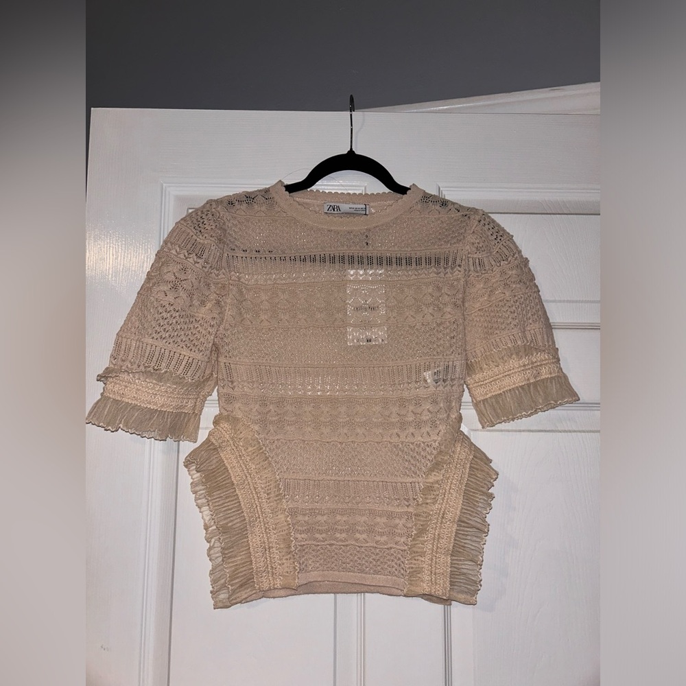 Zara Beige Lace Knit Top